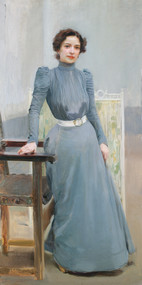 Portrait of his wife Clotilde in a grey dress 1900 by Joaquin Sorolla Framed Print on Canvas