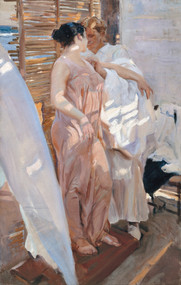 The Pink Robe. After the Bath 1916 by Joaquin Sorolla Framed Print on Canvas