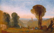 Italian Landscape with Bridge and Tower 1827 by Joseph Turner Framed Print on Canvas