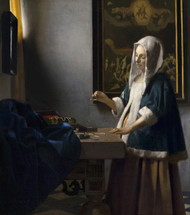 Woman Holding a Balance 1664 by Johannes Vermeer Framed Print on Canvas