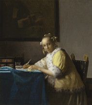 A Lady Writing a Letter 1665 by Johannes Vermeer Framed Print on Canvas