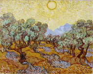 Olive Trees with yellow sky and sun 1889 by Vincent van Gogh Framed Print on Canvas