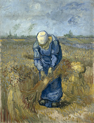 Peasant woman binding sheaves (after Millet) 1889 by Vincent van Gogh Framed Print on Canvas