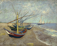 Fishing boats on the beach at Les Saintes-Maries-de-la-Mer 1888 by Vincent van Gogh Framed Print on Canvas