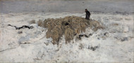 Flock of sheep with shepherd in the snow 1887 by Anton Mauve Framed Print on Canvas