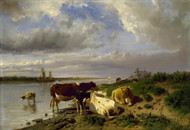 Landscape with Cattle by Anton Mauve Framed Print on Canvas