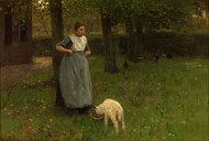Woman from Laren with lamb 1885 by Anton Mauve Framed Print on Canvas