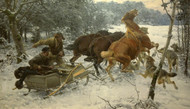 Attacking Wolfpack 1890 by Alfred Wierusz-Kowalski Framed Print on Canvas