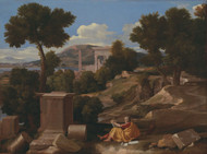 Landscape with Saint John on Patmos 1640 by Nicolas Poussin Framed Print on Canvas