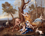 The Nurture of Jupiter 1630s by Nicolas Poussin Framed Print on Canvas