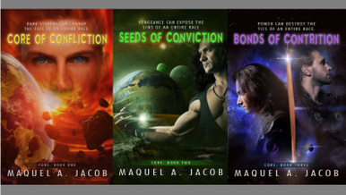 The newly revised Core of Confliction Trilogy with new covers by Dar Albert