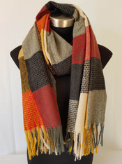 Check Woven Wool Scarf - Red