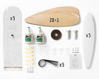 This Multi-Pack provides enough material for a group of 2, 10 or 20 students to all build Pintail longboards.