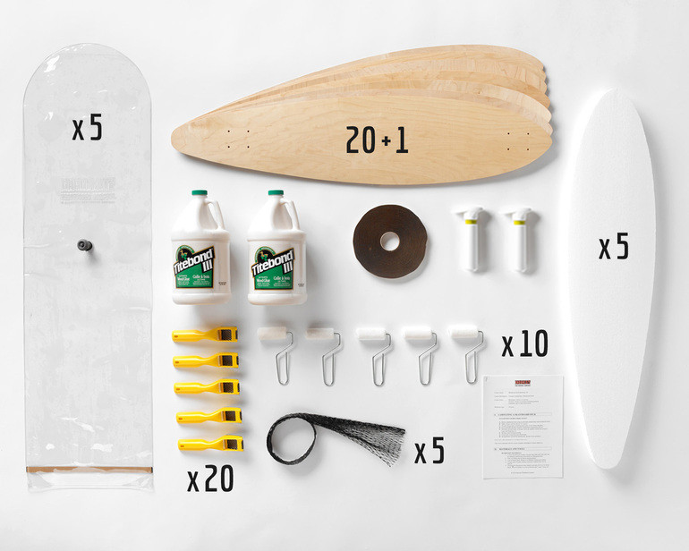 This Multi-Pack provides enough material for a group of 20 students to all build Pintail longboards.