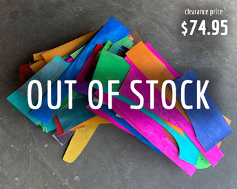 TEMPORARILY OUT OF STOCK | All irregular shapes, this box of off cut pieces of dye-infused maple veneer is suitable for very small projects.