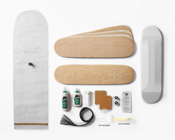 Kit contains everything you need to make Street Decks: 100% Canadian maple veneer sheets, mold for shaping, glue, and Thin Air Press