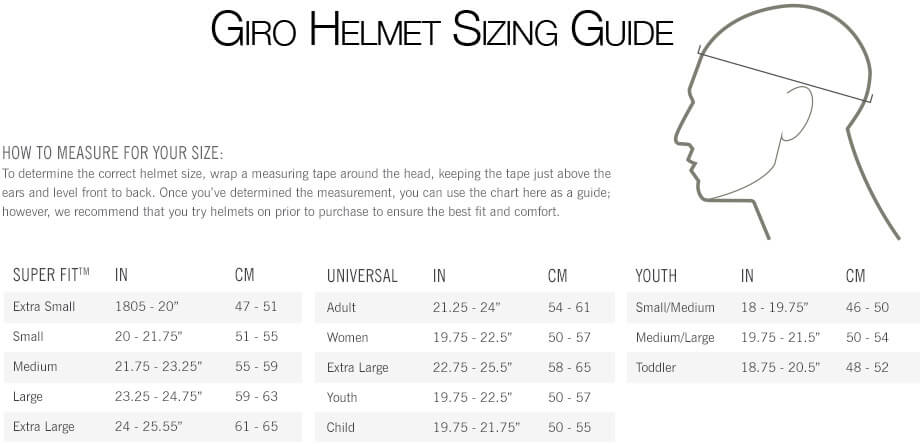 Giro Mountain Bike Helmet Sizing Chart