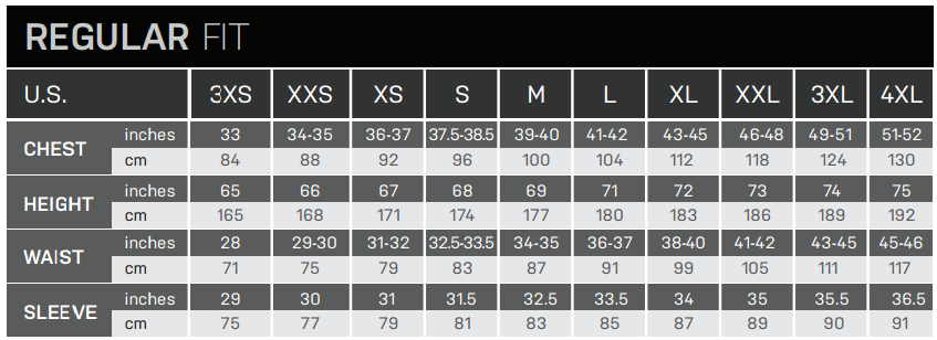 descente quiksilver ski jacket size chart
