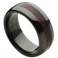 Ceramic Ring With Burgundy Wood Inlay high Domed polish finish