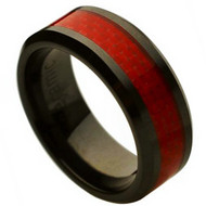 Ceramic Ring With Red Carbon Fiber Inlay