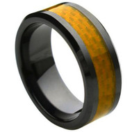 Ceramic Ring With Yellow Carbon Fiber Inlay high polish finish with Beveled edges