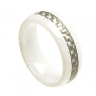 White Ceramic Ring With "Gray Carbon Fiber Inlay"