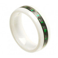 White Ceramic Ring With "Green Carbon Fiber Inlay"