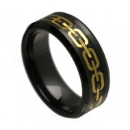 Ceramic Ring With "Gold Link Chain Inlay"