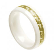 White Ceramic Ring With "Olive Green Carbon Fiber Inlay"