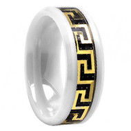 White Ceramic Gold Tone Greek Key Over Black Carbon Fiber Inlay