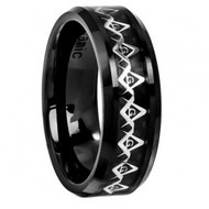 Black Ceramic Ringn with Carbon Fiber & Cut-Out Masonic Symbol