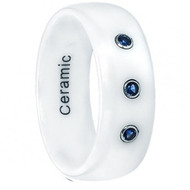White Ceramic Domed Ring with Three 0.05 Carats Blue Sapphires