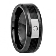 Ceramic Ring 0.05ct White Diamond with Black Carbon Fiber Inlay