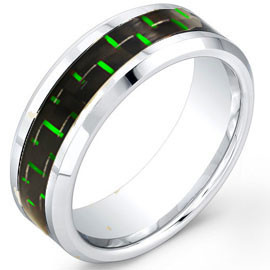 Cobalt Ring with Green Carbon Fiber Inlay