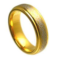 Cobalt Ring Gold Plated Laser Engraved Celtic Knot Pattern