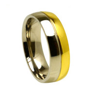 Titanium Gold Wedding Band Ring with Two-tone Grooved