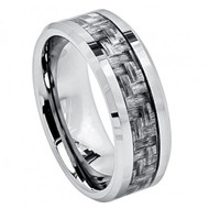 High Polish Titanium Ring with Charcoal Gray Carbon Fiber Inlay