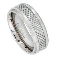 Titanium Ring with Light Grey Carbon Fiber Inlay Beveled Edge