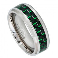 Titanium Ring with Green Carbon Fiber Inlay Beveled Edge