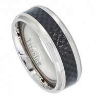 High Polish Titanium Ring with Black Carbon Fiber Inlay