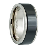 Titanium Black Enamel Inlay Center "Wedding Band Ring"