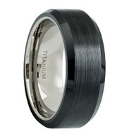 Titanium Black Enamel Inlay Center Wedding Band Ring
