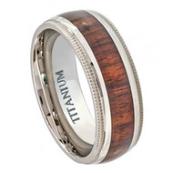 Titatnium Ring Domed with Hawaiian Koa Rosewood Inlay