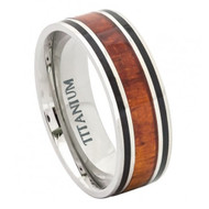 Titatnium Ring Flat with Hawaiian Koa Rosewood Inlay