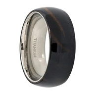 Titanium Ring High Polished Domed with Dark Wooden Inlay Center
