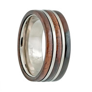 Titanium Ring High Polished 3 Layer Red Wooden Inlay Center