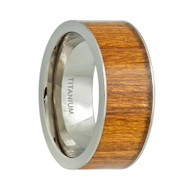 Titanium Ring High Polished Orange Wooden Inlay Center