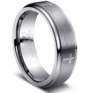 Tungsten Brushed Crosses Ring