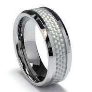 Tungsten Ring With "Silver Carbon Fiber Inlay"