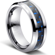 Tungsten Ring With"Blue Carbon Fiber Inlay"